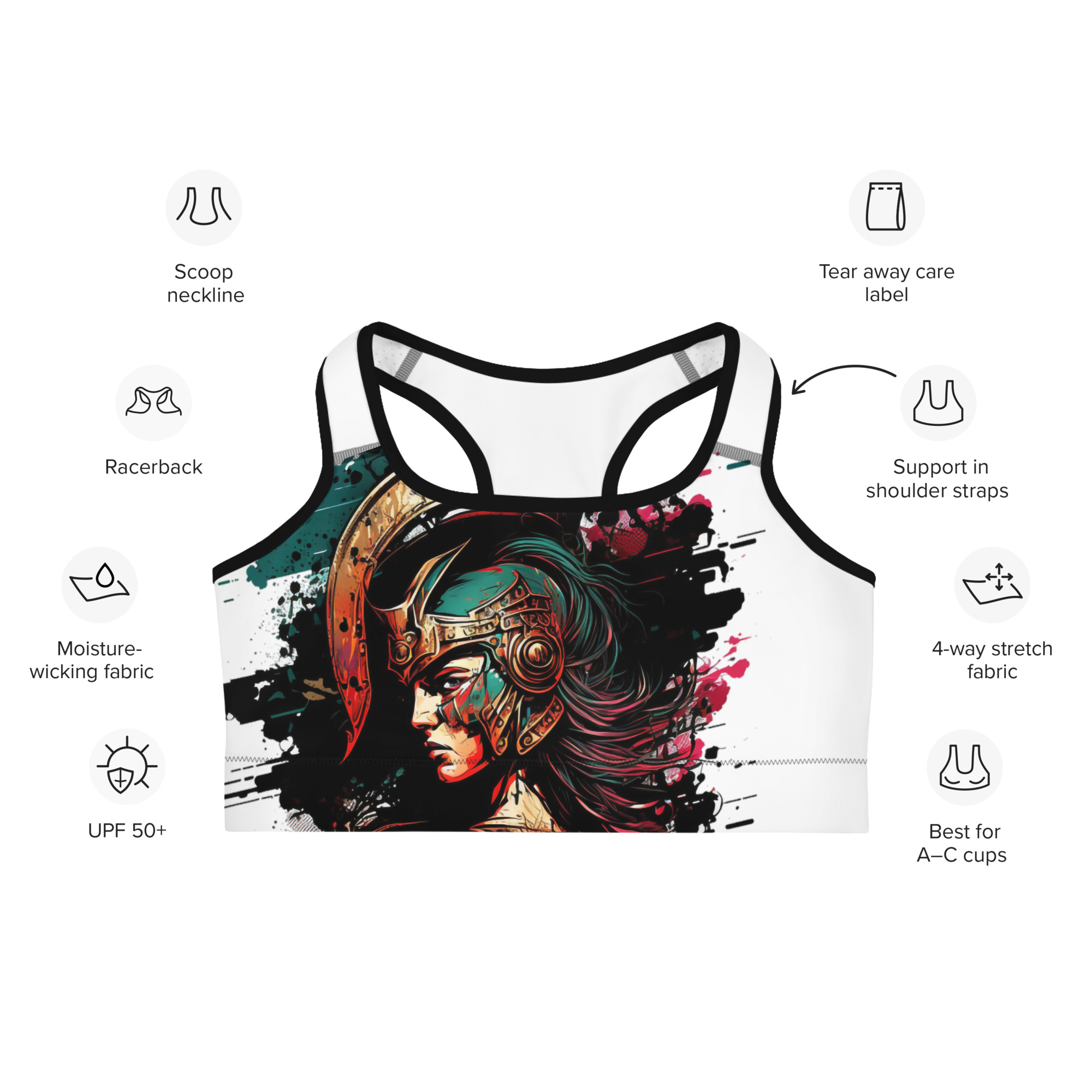 colourful Sports bra Female Warrior Design 