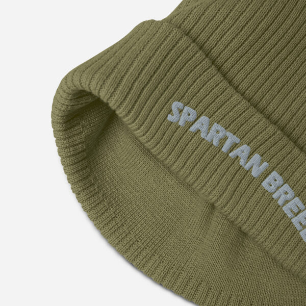 Umber+Fawn Organic Ribbed Beanie (Sand+Black Logo) — Umber and Fawn